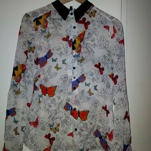 Sheer butterfly button up blouse